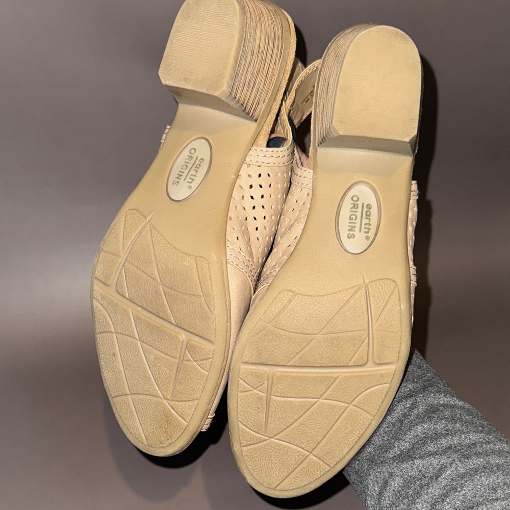 Earth Origins Delos Delilah Tan Peep-Toe Slingback Sandals Size 9 Velcro Closure - Picture 7 of 10